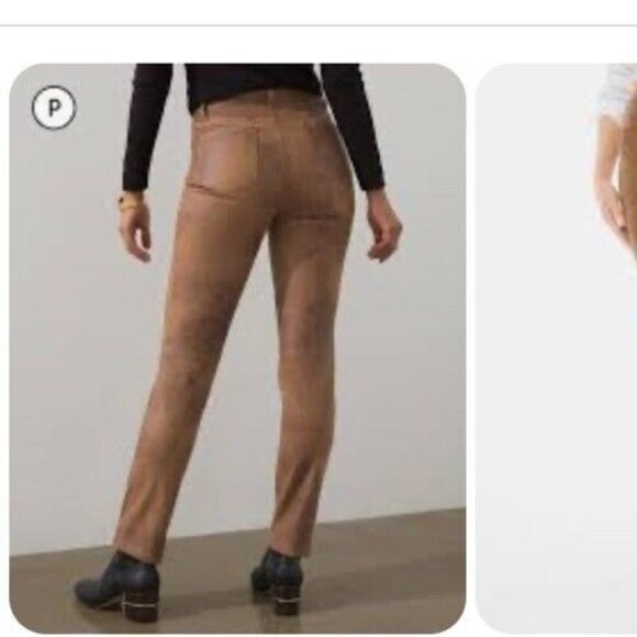 Chicos Faux-Suede 5-Pocket Slim Pants Size 3 US 16 Brown Stretch Flat Front - Picture 12 of 13